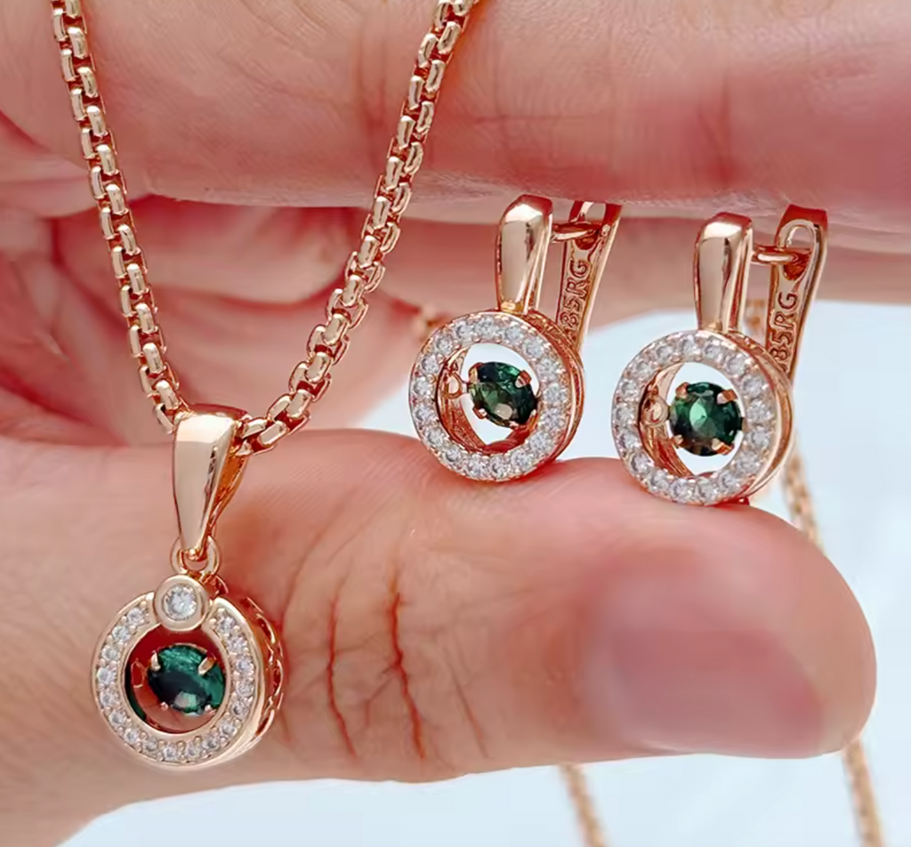 Natural Zircon Geometric Ring, Earrings & Necklace for Women