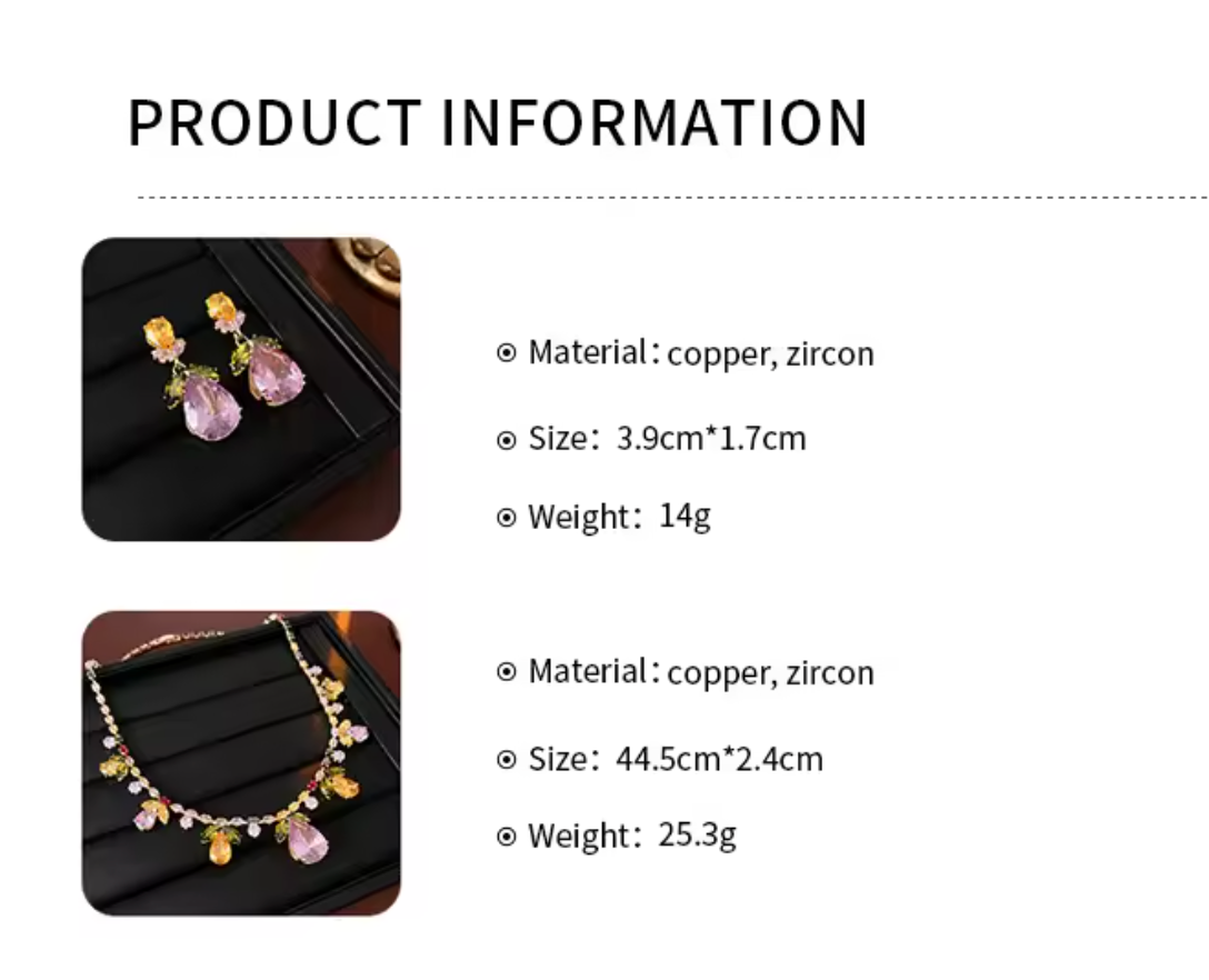Colorful Zircon Rhinestone Jewelry Set for Women