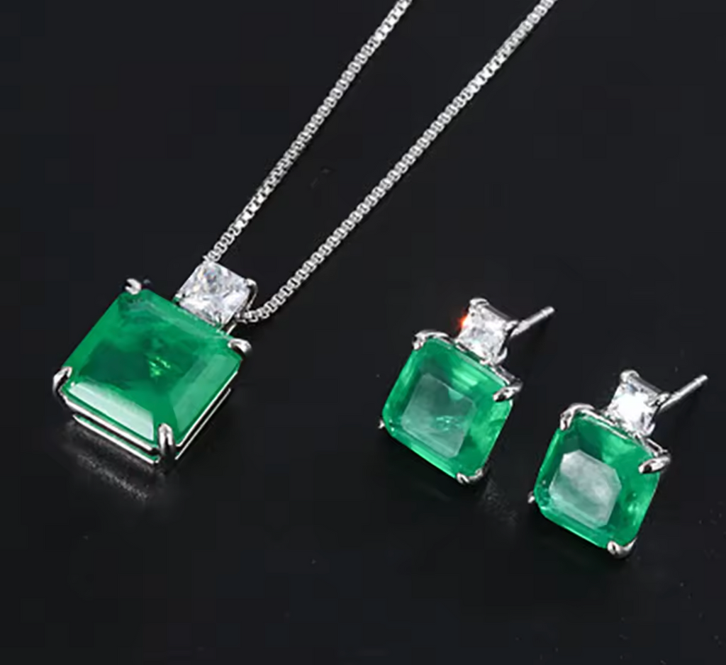 Luxury Simulation Emerald Gemstone Jewelry Set for Women