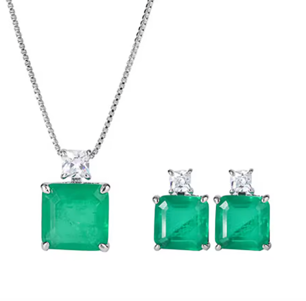 Luxury Simulation Emerald Gemstone Jewelry Set for Women