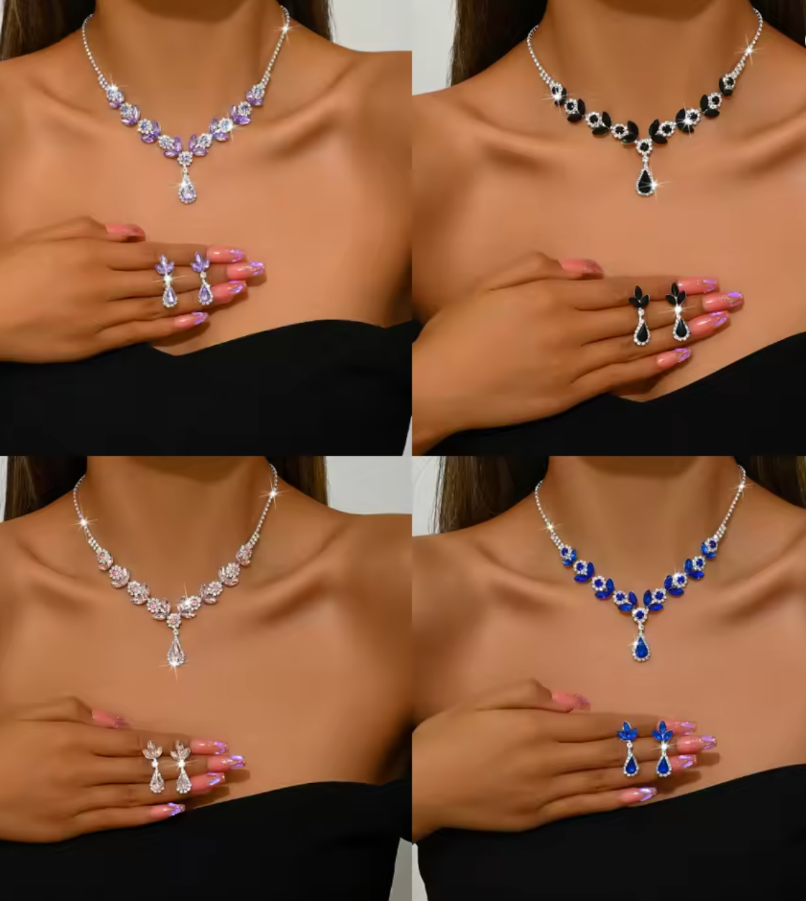 3PCS Purple Shiny Waterdrop Jewelry Set for Women