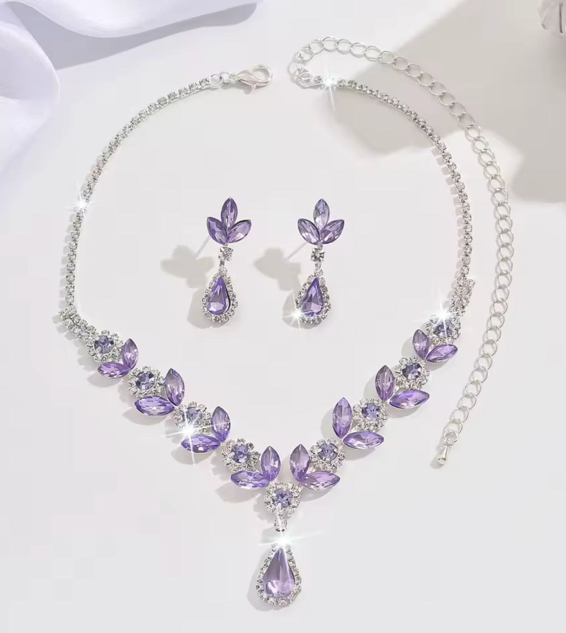 3PCS Purple Shiny Waterdrop Jewelry Set for Women