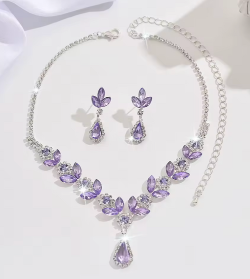 3PCS Purple Shiny Waterdrop Jewelry Set for Women