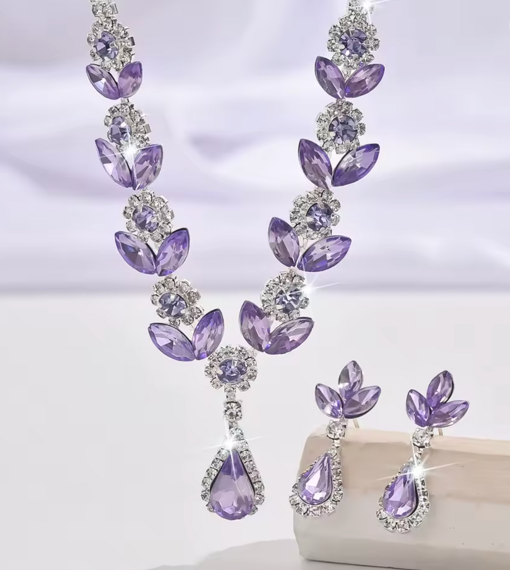 3PCS Purple Shiny Waterdrop Jewelry Set for Women
