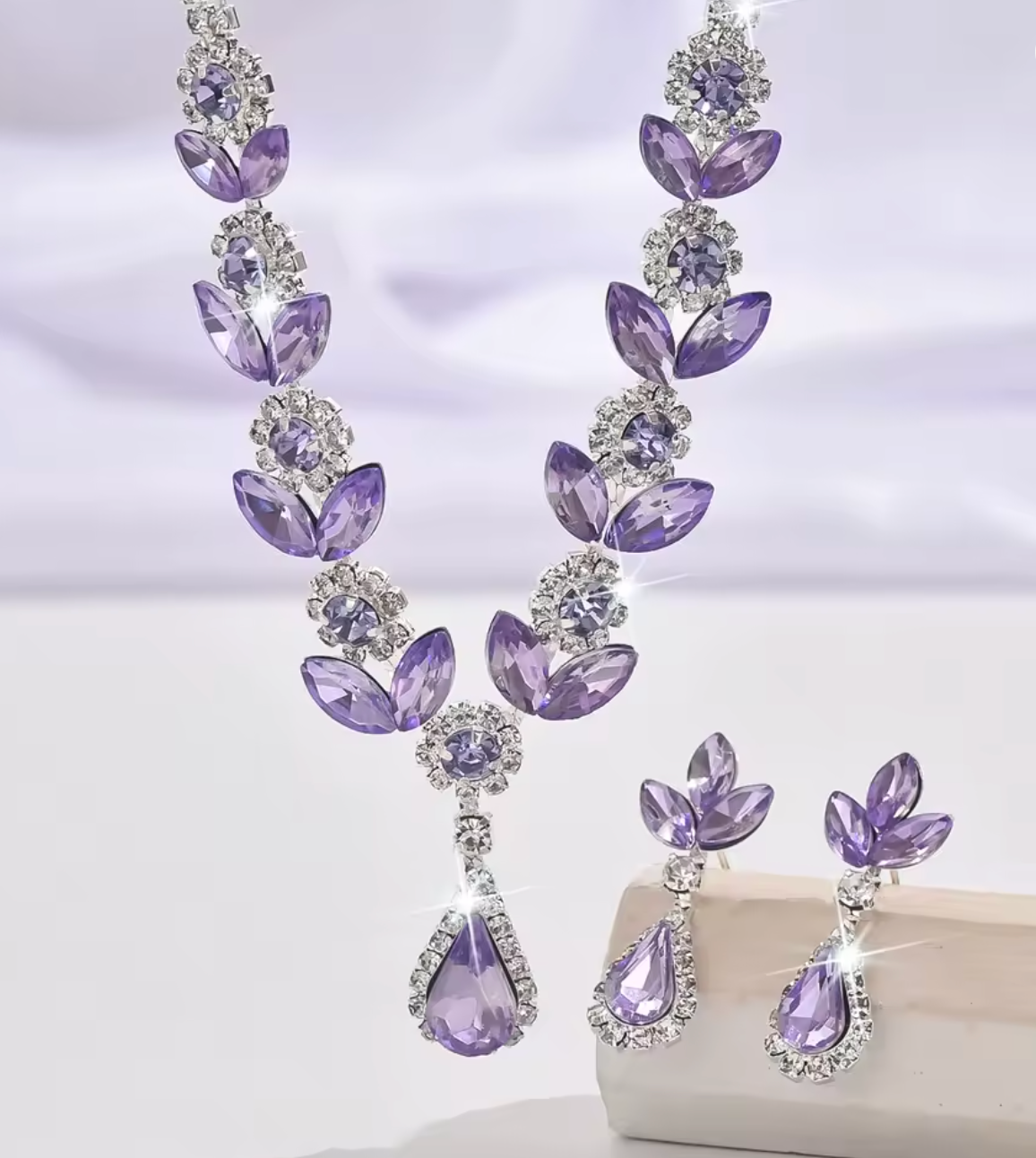 3PCS Purple Shiny Waterdrop Jewelry Set for Women