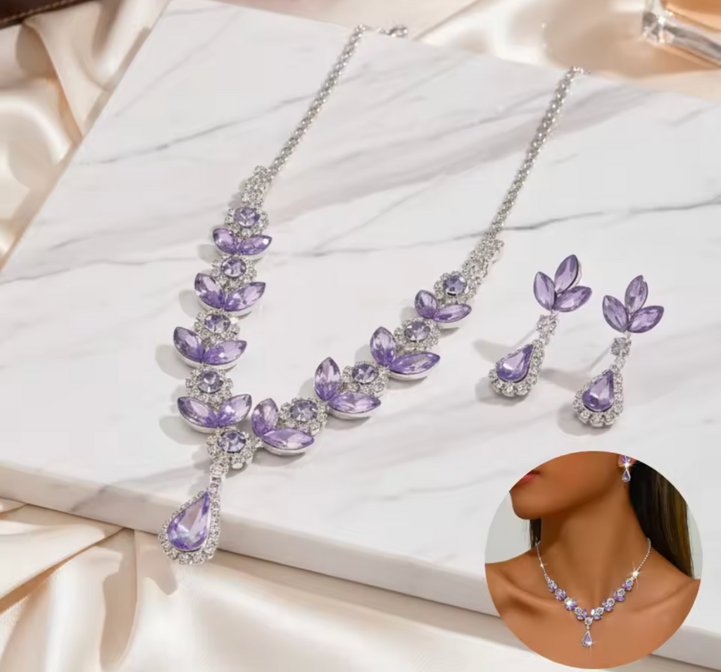 3PCS Purple Shiny Waterdrop Jewelry Set for Women