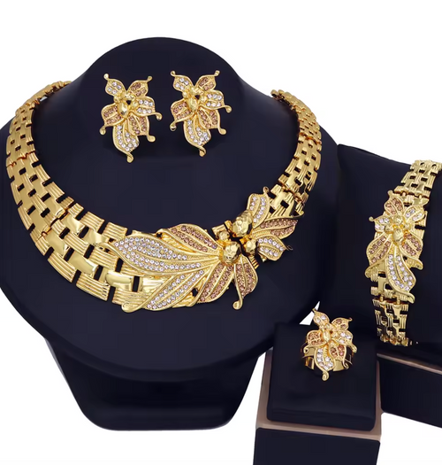 18K Gold Plated African Flower Jewelry Set