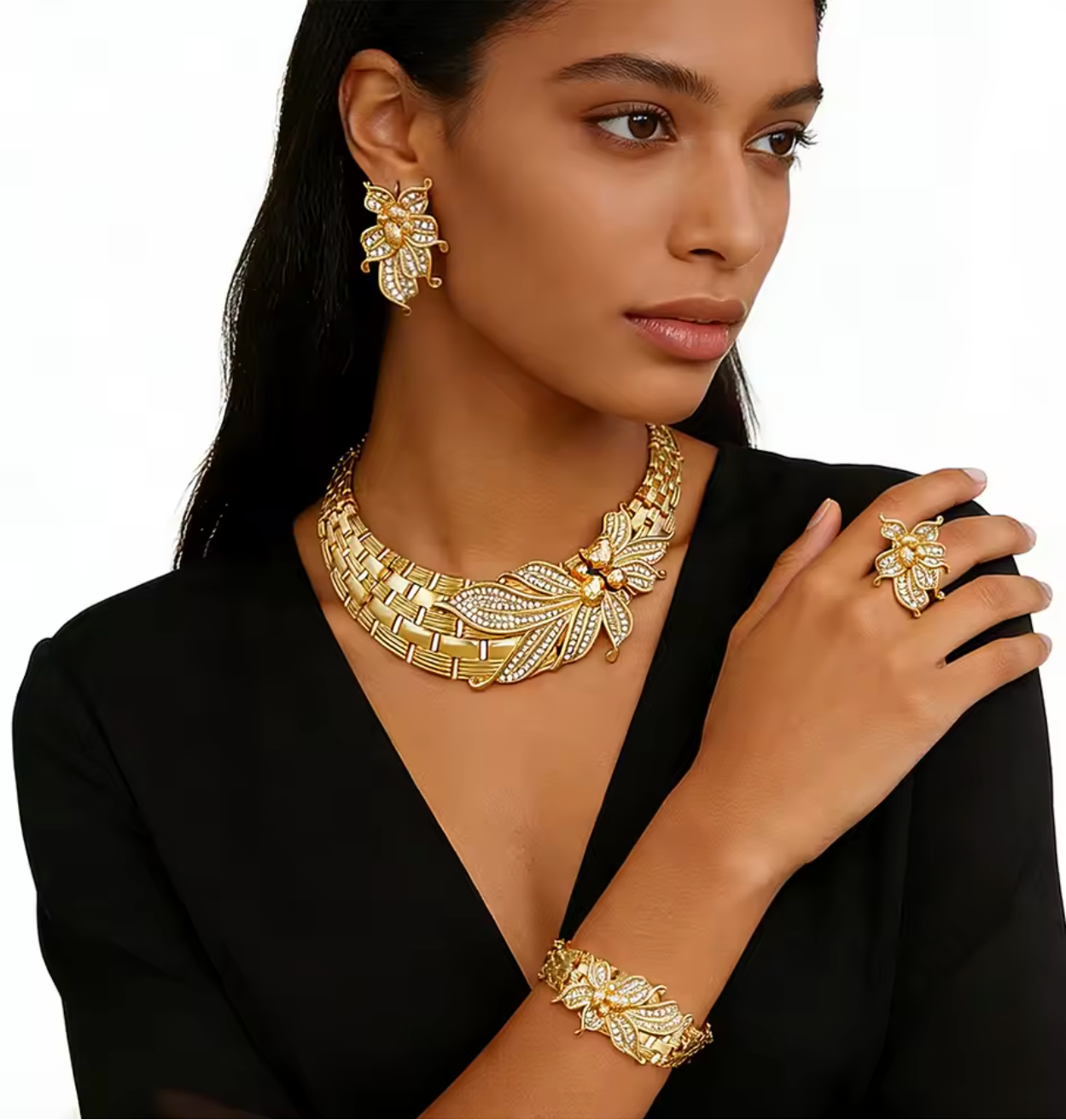 18K Gold Plated African Flower Jewelry Set