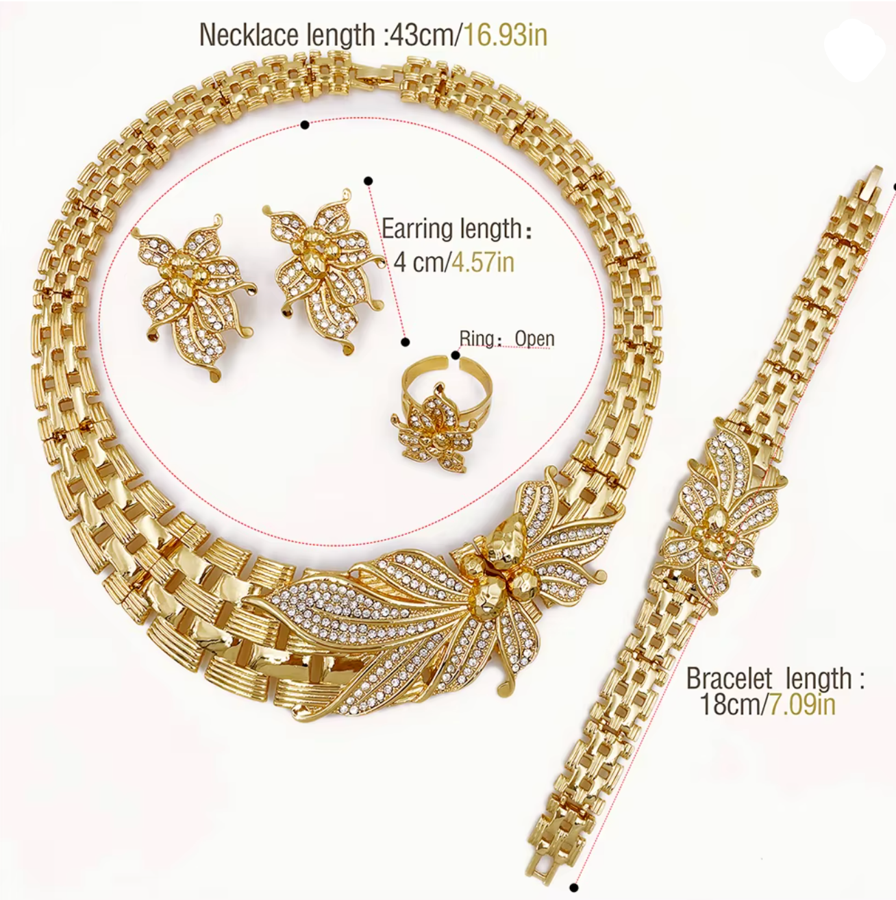 18K Gold Plated African Flower Jewelry Set