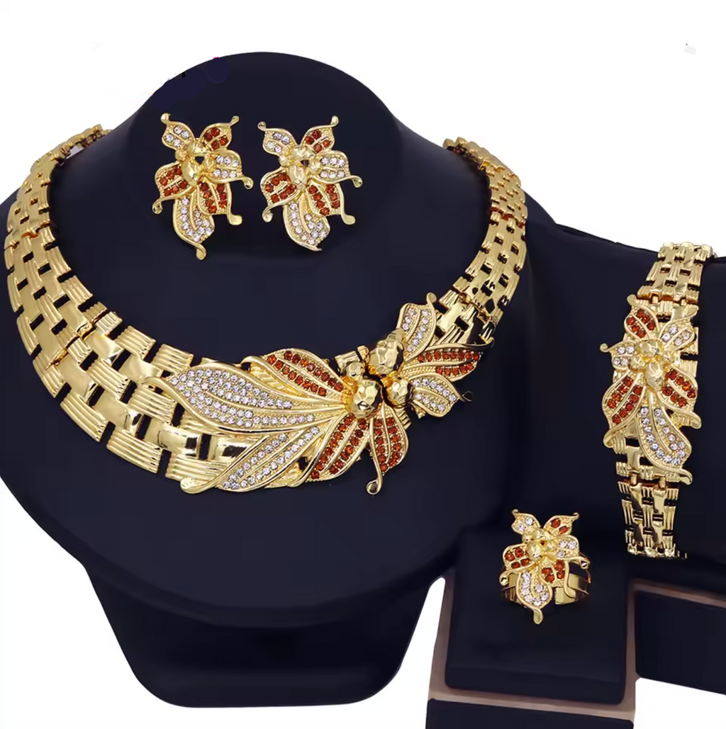 18K Gold Plated African Flower Jewelry Set